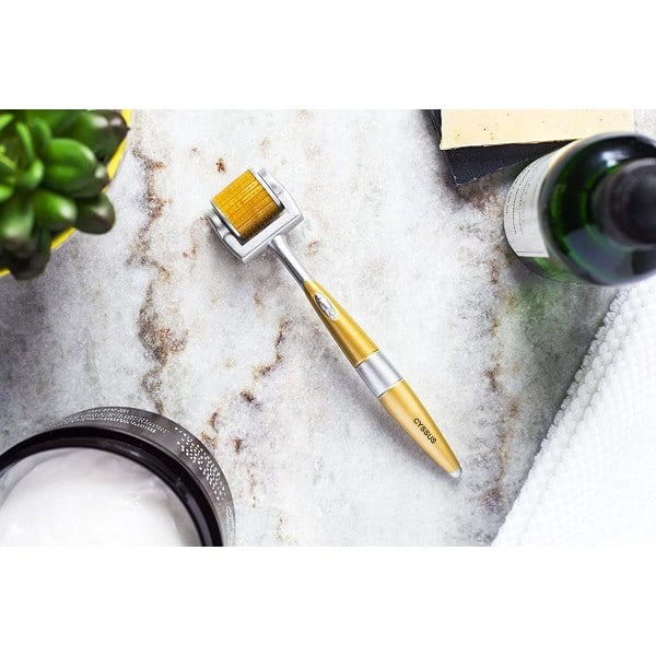 Professionel Derma Roller Individuelle Ægte Nåle Titanium Mikronåle Microneedling med Beskyttende Opbevaringsetui & Brugermanual - Guld 192 Stifter 1