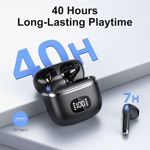 Langattomat Bluetooth-kuulokkeet, Bluetooth 5.3 -kuulokkeet 4 HD-mikrofonilla HiFi-stereolla, LED-näyttö, IPX7 vedenpitävä