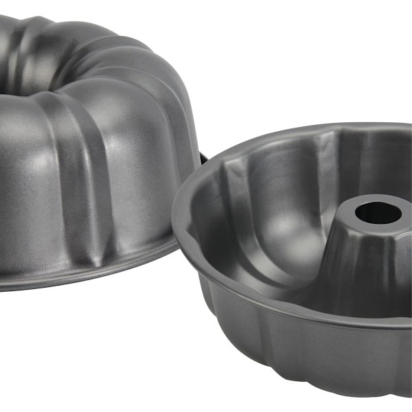 Pakke Bundt Kageform Nonstick - 25 cm Fluted Tube Kageforme til bagning, 12 kopper Kraftig Kulstofstål Tubeform Bageform. (Grå) grey