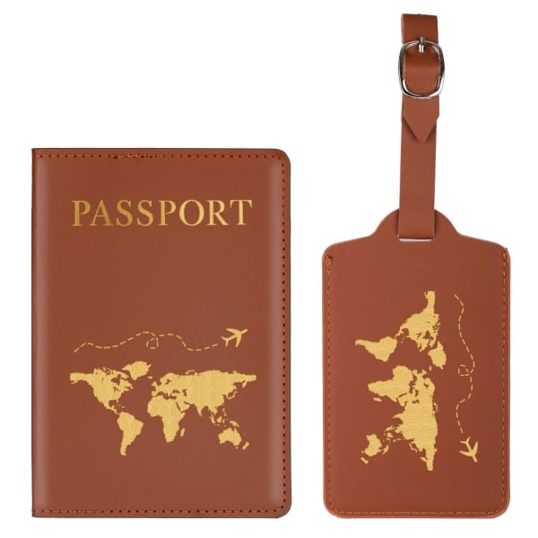 2 st Passportskydd Bagagetagg, Passportskydd och Bagageidentifieringstagg Set för Par Bröllop Fest Bröllopsresa brun