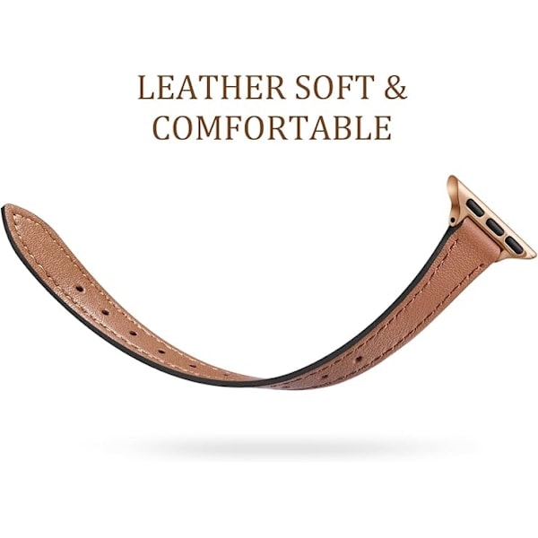 Smal Läderarmband Kompatibelt med Apple Watch Armband 40mm 38mm 41mm 42mm 44mm 45mm 46mm Kvinnor, Äkta Läderrem Tunn Brun 42/44/45/49mm Brown 42/44/45/49mm