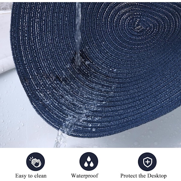 15\" Rund Vävda Dukunderlägg, Halkskyddande Isolering Vävda Bomullsduksunderlägg, Tvättbara (Set om 6) Azul Marino 6pc placemats and 6pc coasters