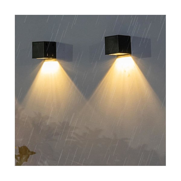 2 stk. Solcellelampe - utendørs hage firkantet vegglampe sollyssensor