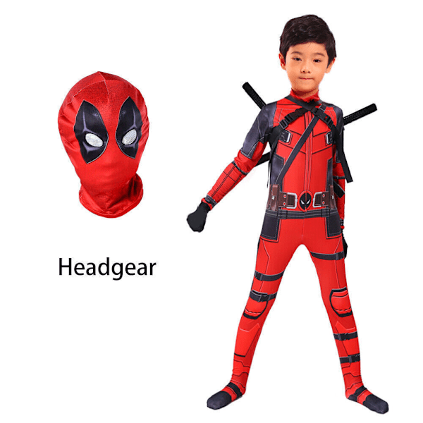 Deadpool Kostym Cosplay Barn Bodysuit Pojkar Barnens Dag Maskerad Party Kläder + svärd + väska M