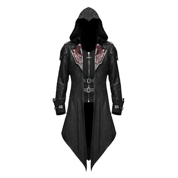Nytt Medeltida Assassin-spel Assassins Creed Cosplay Kostym Edward Streetwear Hooded Jacka Ytterkläder Halloween Party Kläder Svart