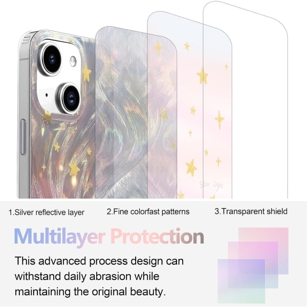 Telefon Hårdt Cover Kompatibelt med iPhone Case Slankt Holografisk Fade Star Kvinder Piger, Hård PC Stødsikkert Beskyttende Design iPhone 13 iPhone 13