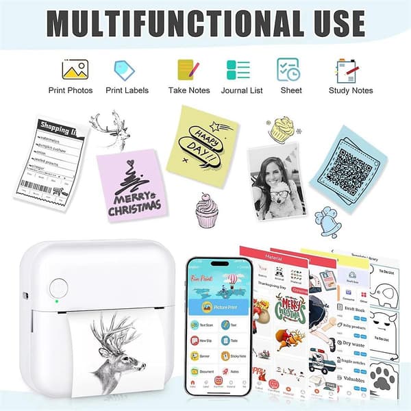 Mini Klistremerkeprint Bluetooth Termisk Printer Med 10 Ruller Og