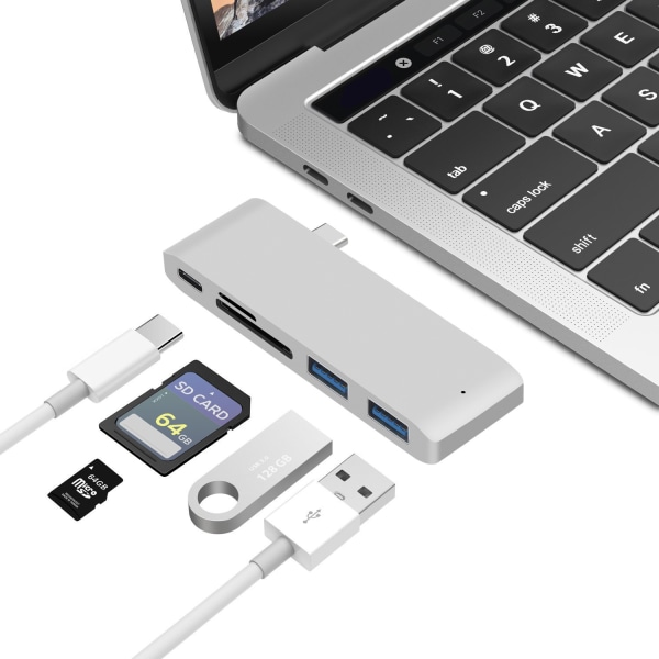 USB C Hub Adapter för Macbook Pro/air 2020 2019 2018, 5/6 i 1, typ-c dockningsstation kortläsare