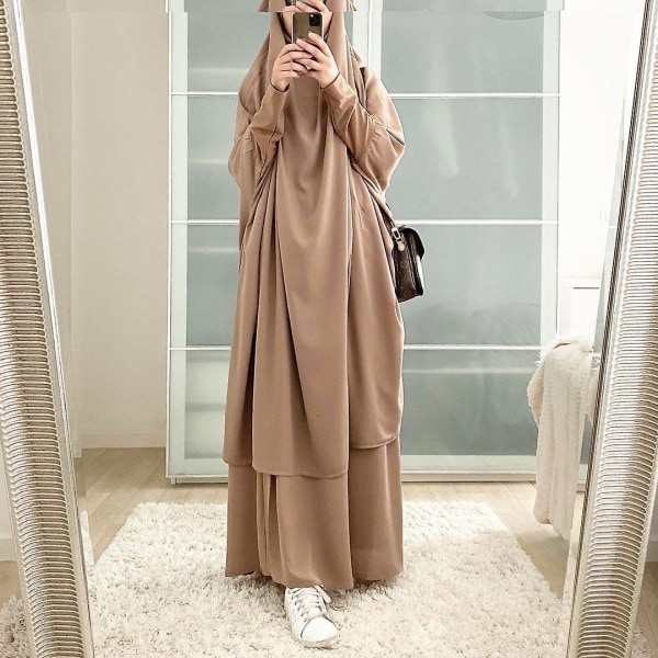Uae Saudi Solid Robe Klänning Hooded Suit Etnisk klädsel Khaki