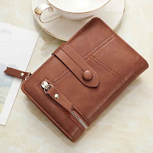Dame PU Læder Lille Pung Lille Møntpung Clutch Taske Kortholder Ensfarvet Slank Simpel Ny brown