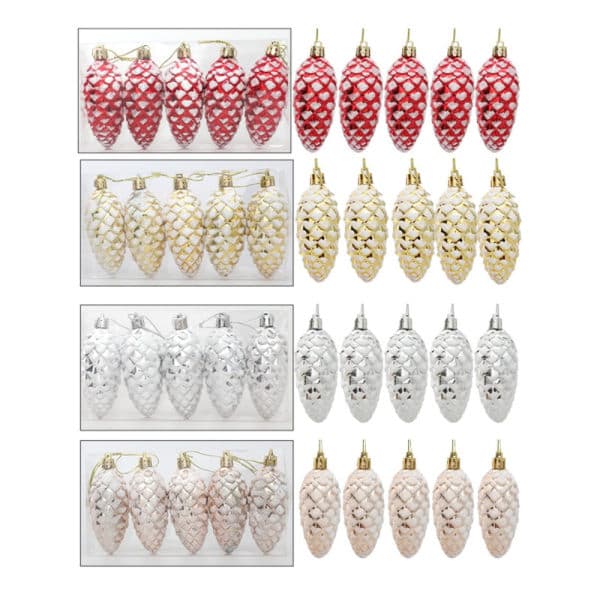 5-pack Julpynt Målade Koniska Tallkottar Hängande Dekoration - Silver Silver