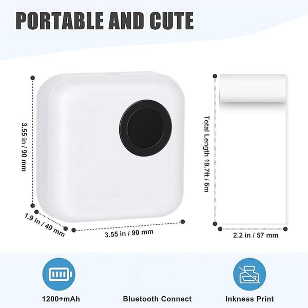 Mini Klistremerkeprint Bluetooth Termisk Printer Med 10 Ruller Og