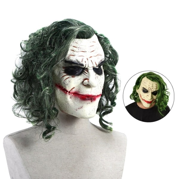 Halloween Joker Mask Cosplay Skräck Clownsmask med grönt hår