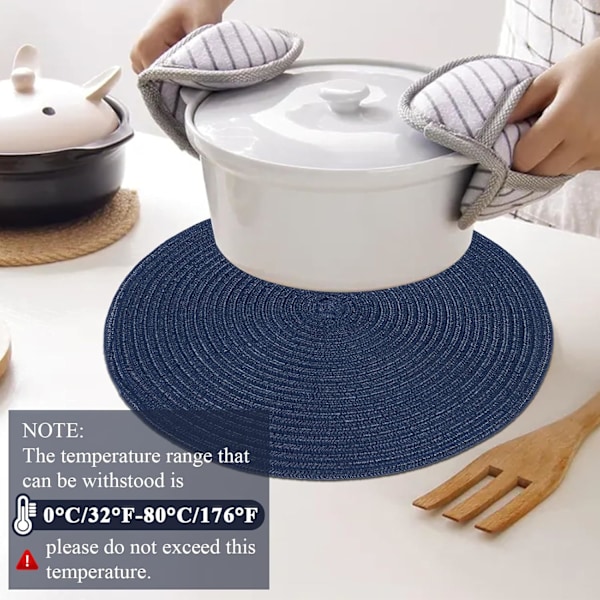 15\" Rund Vävda Dukunderlägg, Halkskyddande Isolering Vävda Bomullsduksunderlägg, Tvättbara (Set om 6) Azul Marino 6pc placemats and 6pc coasters