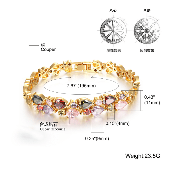Hett säljande vintage kristallarmband koppar guldpläterade armband Alla hjärtans dag presenter mode vintage armband 17.5CM