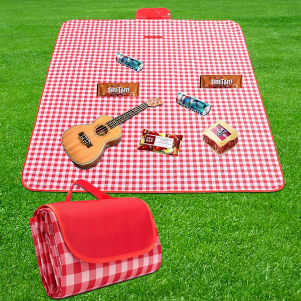 Picnic Tæpper, 200 x 200 cm Vandtæt Picnic Tæppe Foldbart Udendørs Strandtæppe (rød) red