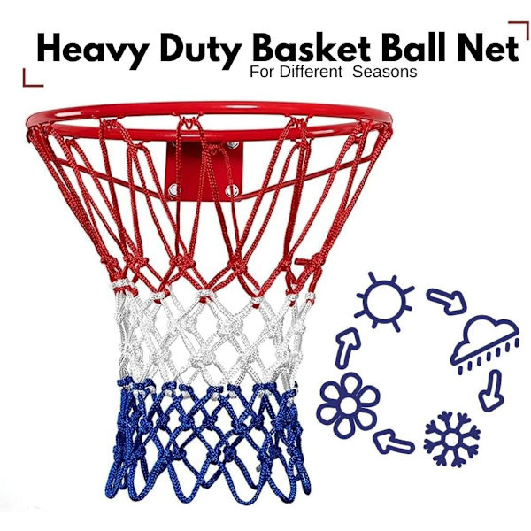 Kraftig basketballnett (2-pakning) - Blandet fargerikt nett som erstatning - Standard knutedesign for lekeplass.
