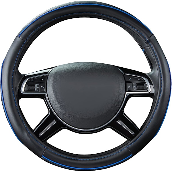Färg Piping Läder Universal Rattmuff, Passar 14,5-15 Tum Olika Fordon SUV, Bilar (Svart blå) Black blue