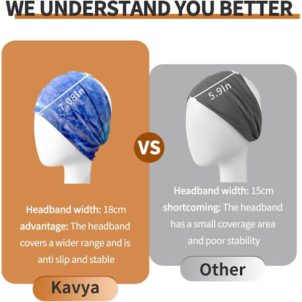 Huvudband för kvinnor, set med 4, 7 tum elastiska hårband, sportband för kvinnor, yoga, turban, överdimensionerat pannband, bohemiska håraccessoarer romantic