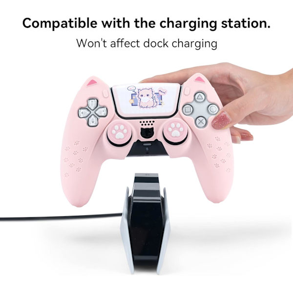 Rosa kattepote PS5-kontroller, sett med håndgrep, sklisikkert silikonskall, beskyttende deksel med joystick Yellow