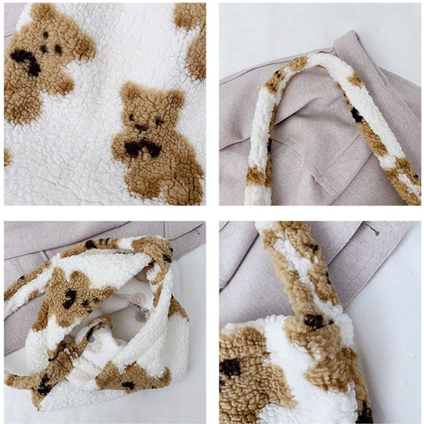 Sarjakuvamainen pörröinen kassi, ihana suuri tilavuus, clutch-laukku, söpö karhu Sh