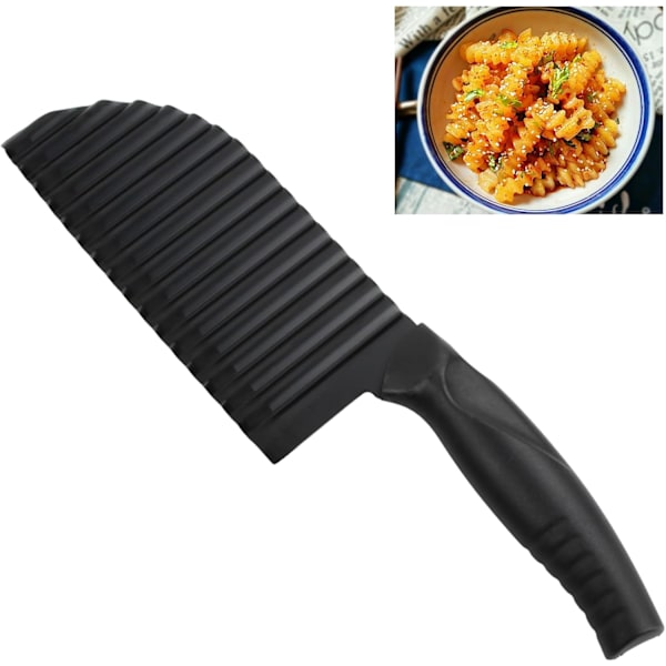 Rustfritt stål crinkle kutter, riflet kniv rustfritt stål pommes frites kutter, bølgete potetkniv, potetskreller kniv, bølgekniv, bølgeskjærer for pommes frites Black