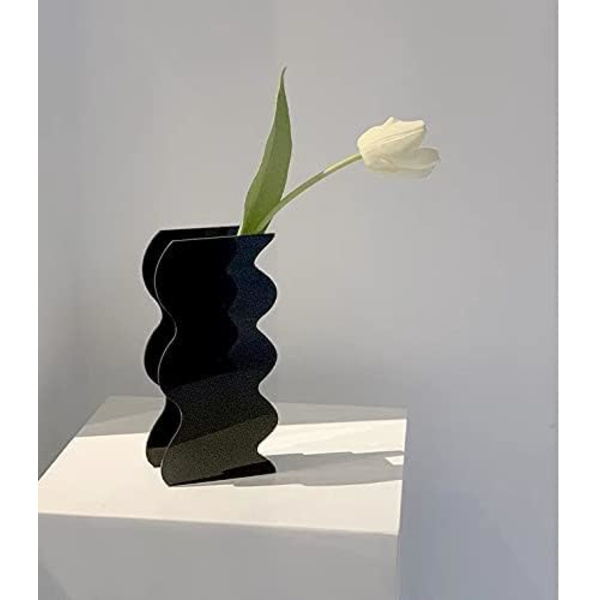 Svart akrylvas, geometrisk akrylblomvas, höga vågformade akrylvaser för blommor, moderna blomvaser för mittpunkter, för hemmet