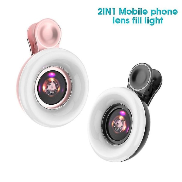 Universal Portable 15x Macro Lens Mobiltelefon Fill Light Selfie Led Ring Clip Lamp Black