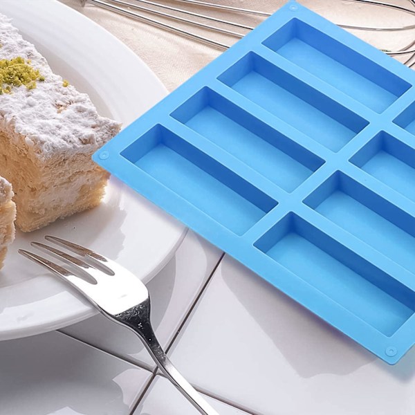 2 STK Silikone Müslibarforme, Rektangulær Silikone med 8 Hulrum til Energibar, Müslibar, Chokoladebar Maker Blue