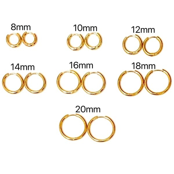 Guld hoops/creoler i kirurgiskt stål. Innerdiameter 8mm Innerdiameter 8mm