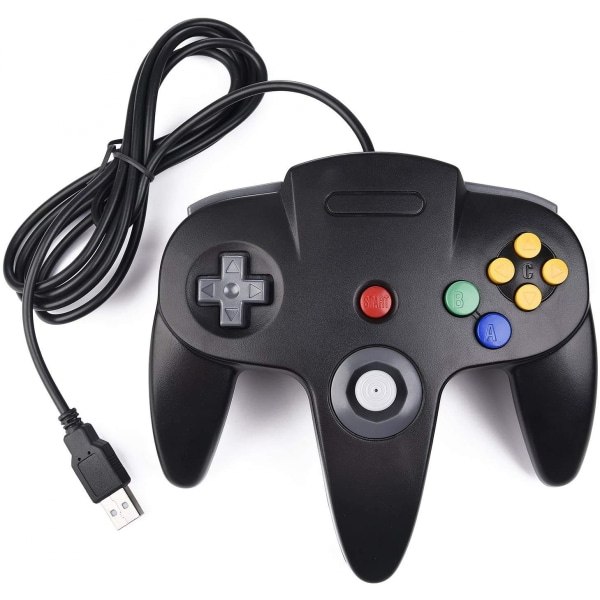 Retro USB Controller til N64 Spil, N64 Klassisk USB Controller Sort Black