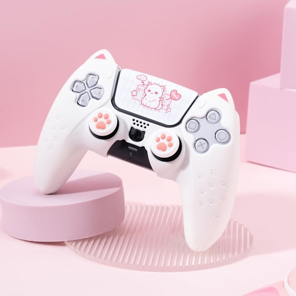 PS5 kissankäpälä silikonisuojus liukueste silikoninen ohjainkuori PlayStation 5 langattomalle ohjaimelle (valkoinen) White