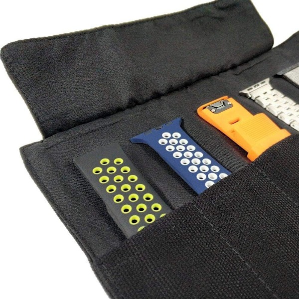 Smart Watch Band Bomull Canvas Bärbar Förvaringsväska Fodral Organisatör - Kompatibel med Apple Watchband, Garmin Watch Band, Samsung Watch Band etc Noir