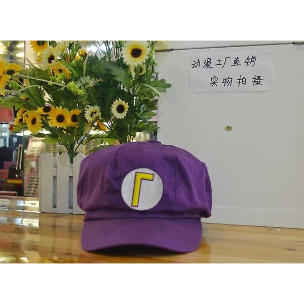 Luigi Bros Hat med bogstavtryk, Cosplay Hat - Lilla Purple