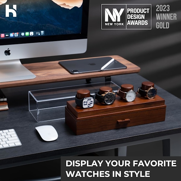 Höj din klockkollektion med The – Premium klockdisplayfodral för 4 klockor – Unik födelsedagspresent till män – Träklocklåda för män & klockfodral