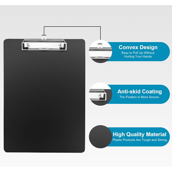 Litet Plast Clipbord, A5 Clipbordmapp, Svart Clipbord Standard A5 Brevstorlek Clipboards