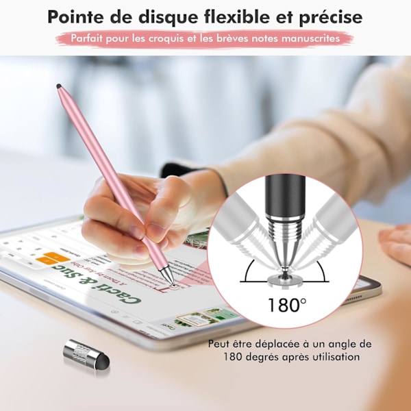 3-in-1 Stylus-kynä iPadille, Samsung-tabletille ja älypuhelimelle, erittäin herkkä ja tarkka kosketuskynä 10 vaihtokärjellä (musta + ruusukulta)