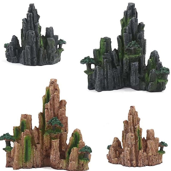 Akvarium Ornament Harpiks Klippehave Kunstig Bakke Harpiks Bjerg V