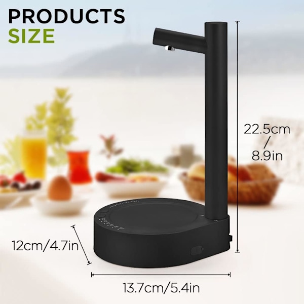 Skrivbordsvattenflaskedispenser, Smart 6 nivåer bordsvattenautomater för 5 gallons & Universalflaskor, USB bärbar laddning (svart) Black