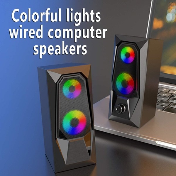 Datorhögtalare, RGB Färgad LED-ljusemitterande Högtalare, Stereo Subwoofer Datorhögtalare, USB2.0 Kanal PC-högtalare