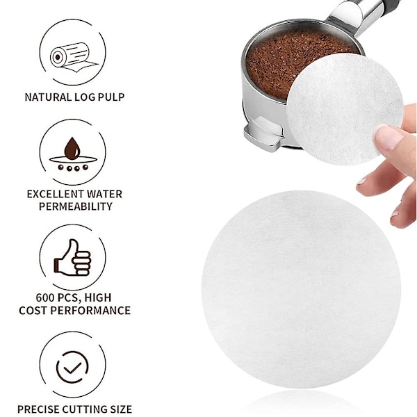 Kaffepapirfilter til Espresso Kaffe Maskine, 600 stk. Ubleget
