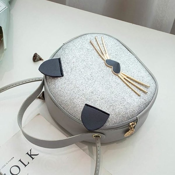 Mini Leoparder skuldertaske crossbody taske håndtaske sød katte taske rund møntplade (hvid) Hvid White