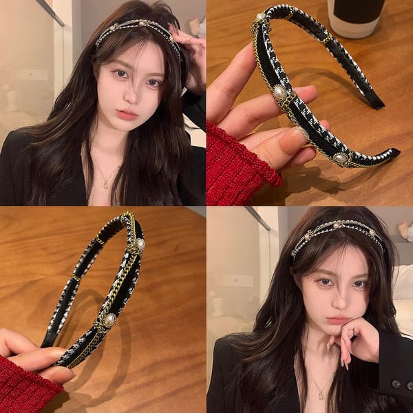 Hepburn Style Fransk Houndstooth Hårbøjle Hårbånd Hoops Perle