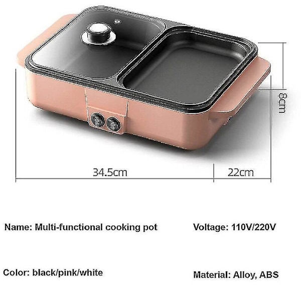 2-i-1 Elektrisk Hot Pot Kokare Grill 1400W Multikokare Elektrisk Grill Non Stick Pl