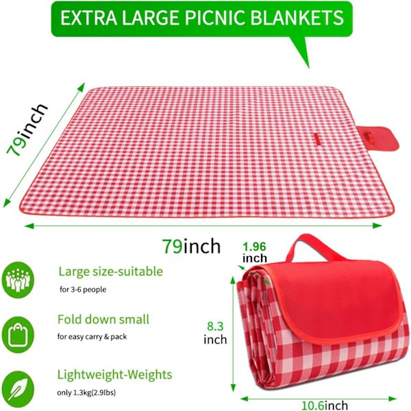 Picnic Tæpper, 200 x 200 cm Vandtæt Picnic Tæppe Foldbart Udendørs Strandtæppe (rød) red