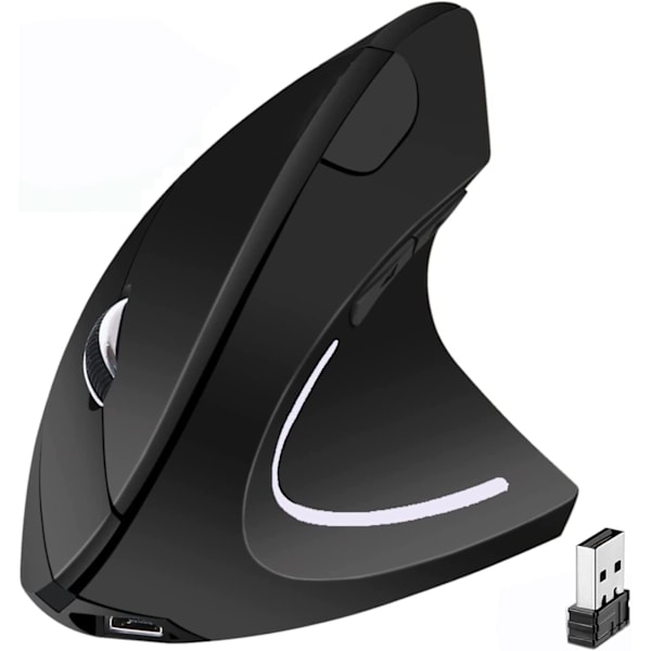 Ergonomisk mus, 2.4G optisk trådløs vertikal mus med 6 knapper - 3 justerbare DPI 800/1200/1600 til bærbar, PC, computer, desktop, notebook, osv. Charge
