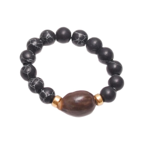 Elastiskt ring med stenpärlor, utsökt enkelhet, bohemisk pärlring, justerbar, 7 svart tall 7 black pine