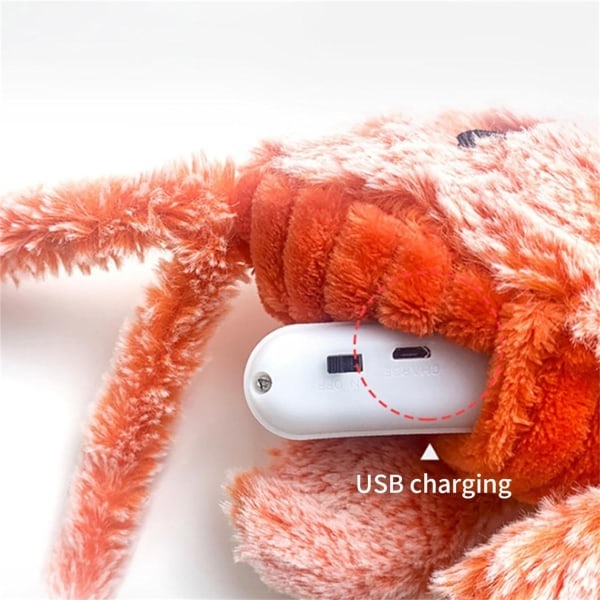 Plysj Hoppende Hummer, USB Oppladbar Katte- og Hundeleke, Myk og Vaskbar, Passer for Hunder og Katter (1 stk)