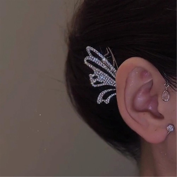 Butterfly Shape Zircon Rhinestone Ear Clip utan hål Örhänge Glitter Gothic Ear Smycken Left Ear