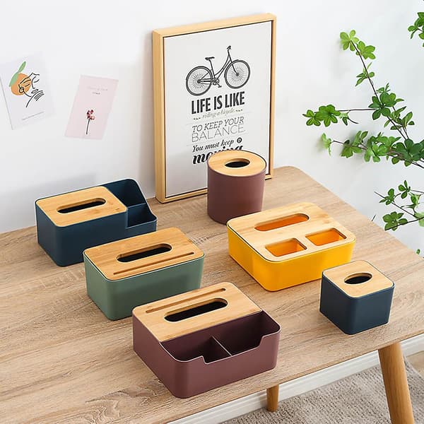 Plast Tissuebox Bambulock Pappersservett Dispenser Organizer